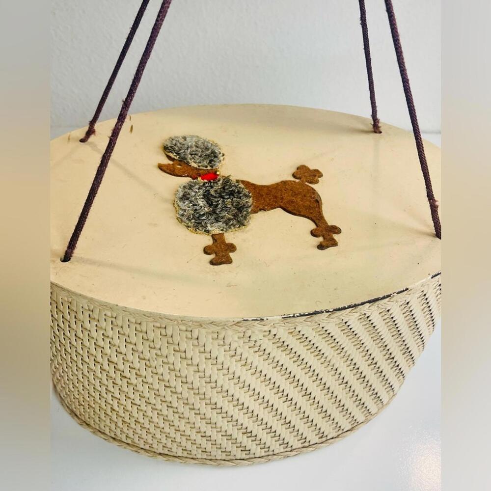 Vintage 1950’s Poodle Sewing Kit - Cream Dog Carrier Basket